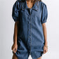Women's Denim Babydoll Dress Elegant Solid Color Short Sleeve Doll Collar Mini Dress for Party Date Night Wear