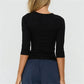 Women Keyhole Cutout Neck 3/4 Sleeve Crop Top Slim Fitted Solid Crew Neck Button Detail T Shirt Y2K Casual Streetwear