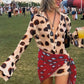 Music Festival Silk Scarf Strap Patchwork Dress Women Sexy Single-Breasted Full Sleeve Polka Dot Print Hottie Bodycon