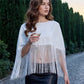 Women Fringe Cape Shawl Round Neck Short Poncho Tassel Hem Capelet Back Zipper Evening Party Cover Up Dressy Outerwear