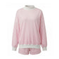 Women Mock Neck Striped Loungewear Two Piece Set Oversized Long Sleeve Sweatshirt And Shorts Casual Pajama Outfit