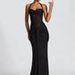 Halter Backless Sexy Maxi Dress Women Fashion Patchwork Off-shoulder Sleeveless Ruched Draped Bodycon Club Party Dress