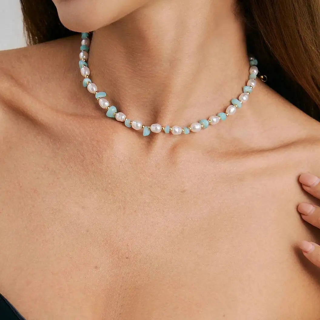 Y2K Boho Imitation Pearls Geometry Chain Necklace for Women Trendy Temperament Party Birthday Necklace New Jewelry Gift