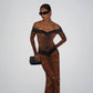 Leopard Print Long Sleeve Gown Off Shoulder Backless Maxi Dresses for Woman Elegant Sexy Party Dress Fall 2026