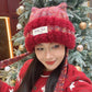 Cute Sweet Cat Ear Pom Pom Plush Warm Knit Beanie For Women