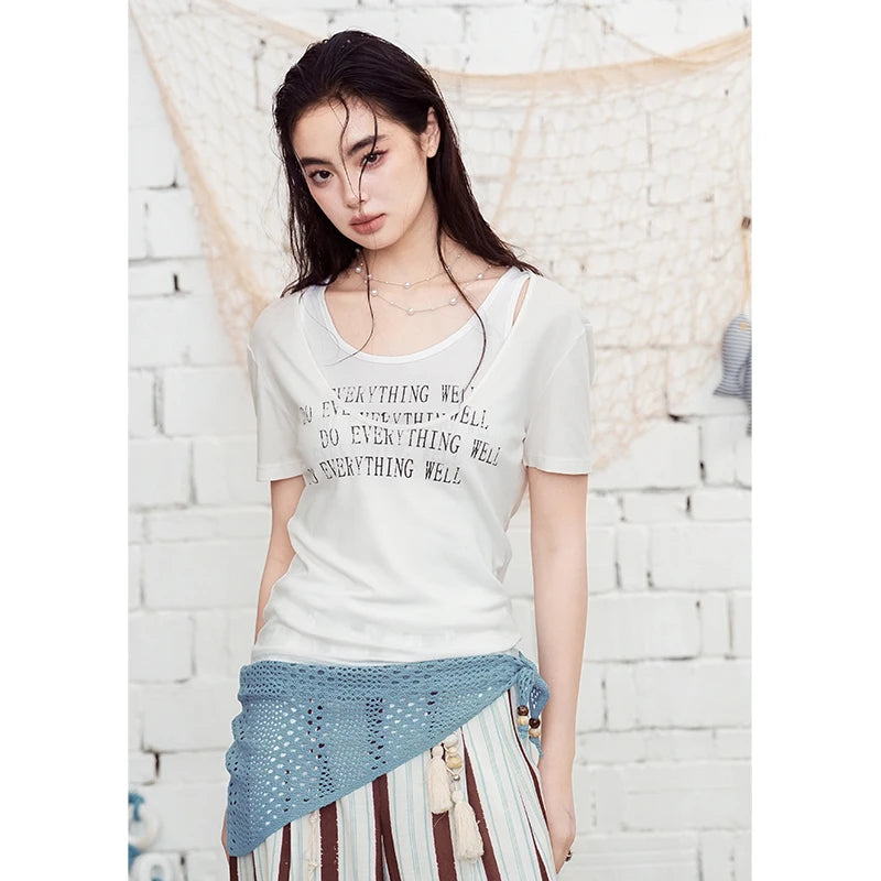 Double-Layer Textured Fitted T-Shirt, Off-Shoulder Ruched Short Sleeve Top
