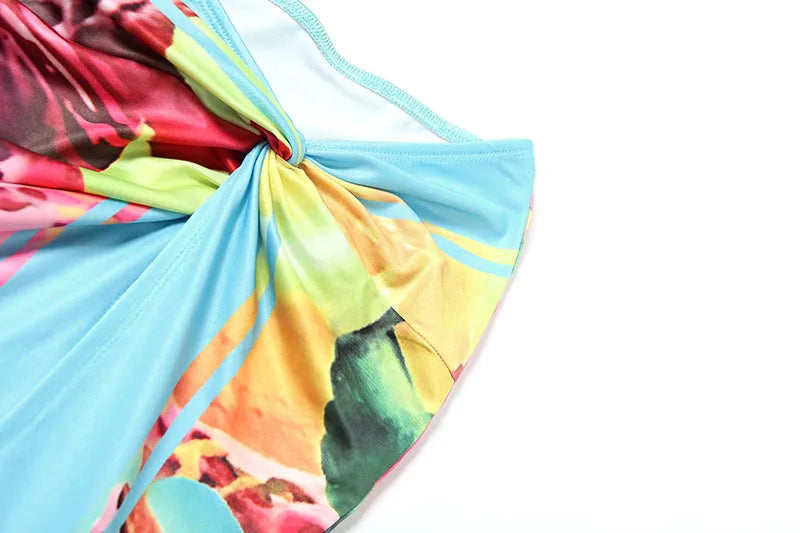 Colorful Print Sexy 2 Piece Set Open Back Halter Top and Split Long Skirts Woman Vacation Outfits