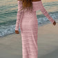 Jacquard Vacation Dress Women Lapel Slash Neck Backless See Through Full Sleeve Beach Party Elegant Chic Long Bodycon
