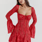 Lace Print Long Flare Sleeve Sexy Maxi Dress For Women Fashion Square Collar Backless Bodycon Club Party Sexy Dress