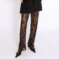 Lace Bell Bottom Pants for Women Sexy See Through Flare Leggings Hollow Out Mesh Sheer Cover Up Trousers Party Club