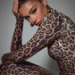Leopard Print Long Sleeve Sexy Maxi Dress For Women Autumn Winter Fashion Elegant Turtleneck Printed Bodycon Long Dress