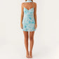 Sequin Beaded Cami Mini Dress Sexy Front V Neckline Sleeveless Short Dresses for Women Backless Criss Cross Straps Dress