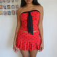 Y2K Retro Polka Dot Two Piece Outfit Women Strapless Bow Tube Top Pleated Mini Skirt Cute Streetwear Party Matching Set