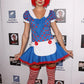 Women Polka Dot Ragdoll Cosplay Outfit Short Dress with Matching Hat and Striped Stockings Party Maid Costume