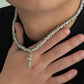 Gothic Jesus Cross Pendant Necklace Men Hip Hop Retro Rhinestone Circular Beaded Choker Necklace Couple Jewelry Gifts