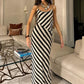 Women Black White Stripe Sexy Maxi Dress Spaghetti Strap Backless Bodycon Long Dress Elegant Evening Party Dresses