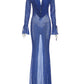 Deep V Neck Long Sleeve Sexy Maxi Dress Women Gown Elegant Leopard Print Mesh See Through Club Party Long Dresses