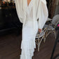 Polka Dot Print Mesh 2 Piece Set Women Trend Cross V-Neck Full Sleeve Tops+Ruffled Patchwork Skirt Elegant Party Suit