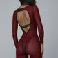 Backless Long Sleeve Sexy Jumpsuit Women Overalls Elegant Square Collar Striped Skinny Sporty Fitness Jumpsuits Ladies