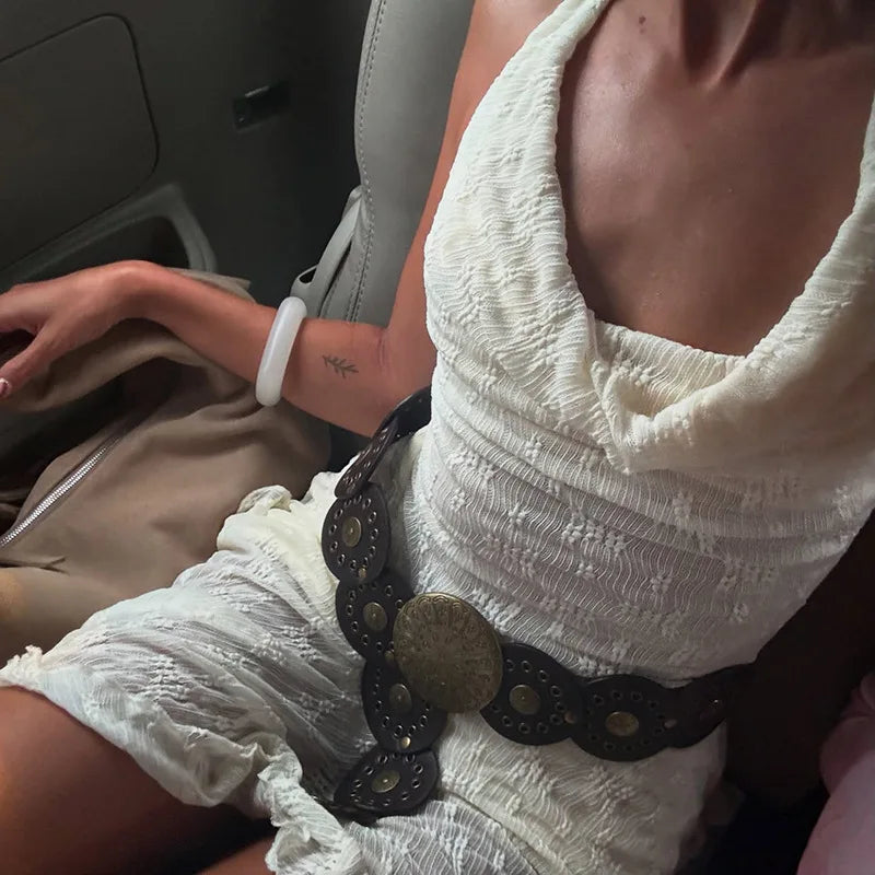 Women Mini Dress Lace Cowl Neck Halter Neck Sleeveless Dress Summer Fashion Backless Dress Holiday Beach Sundress