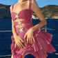Women Sequin Starfish Mini Dress Spaghetti Strap Cut Out Layered Ruffle Dress Sparkly Y2k Short Cami Dress Party