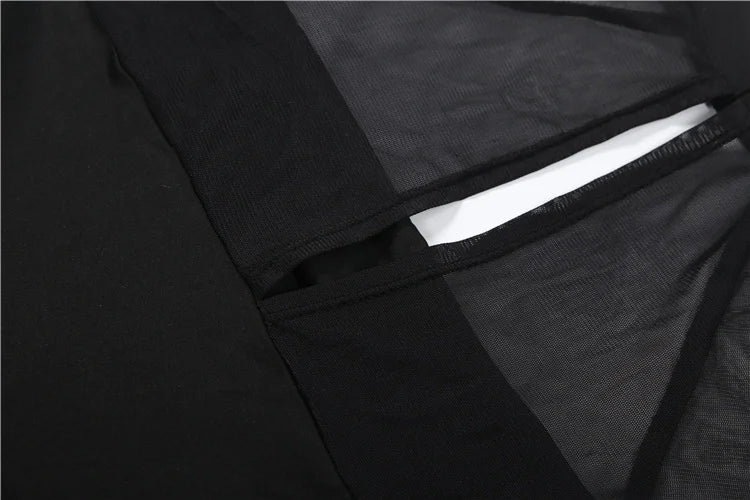 Elegant Side Slit Maxi Dress Women Low-Neck Full Sleeve Patchwork Mesh Banquet Autumn Winter Trend Prom Party Vestidos