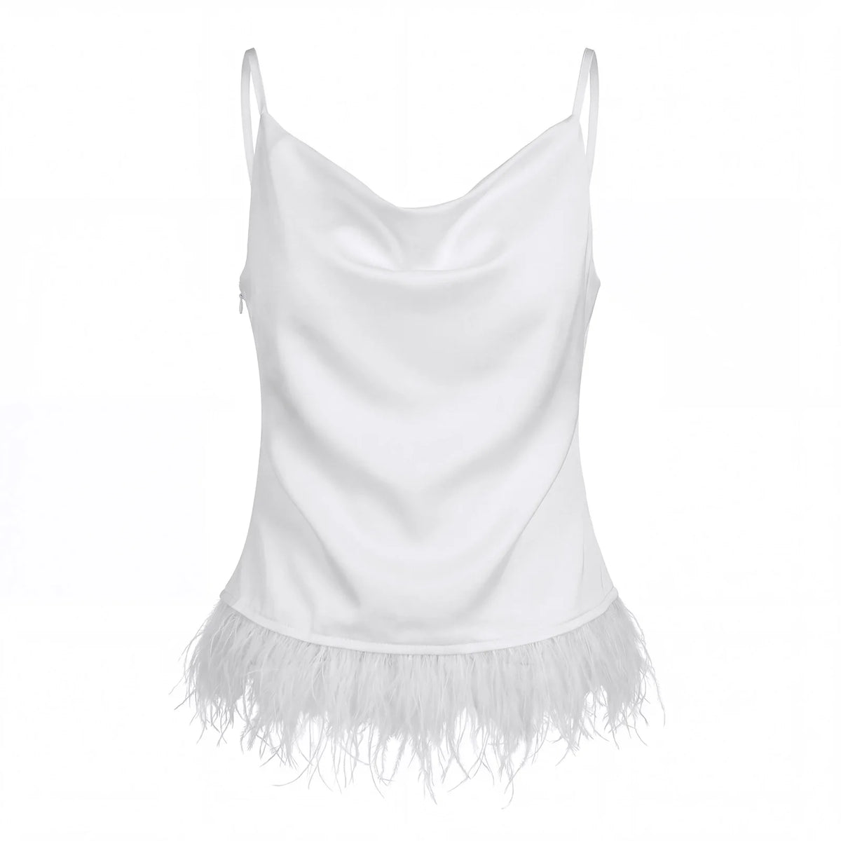 Women Feather Tank Top Summer High Street Sleeveless Fluffy Fur Cami Tops Flowy Fringe Y2k Going Out Crop Tops