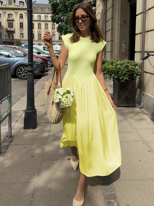 Elegant Fashion Sleeveless Long Dresses for Summer Casual Loose Yellow Dress French Style Woman Clothes
