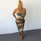 Vintage Animal-print Halter Neck Midi Dress Fashion 2026 Woman Party Night Club Sexy Bodycon Dresses