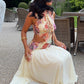 Women Floral Print Sleeveless Sexy Maxi Dress Front Lace Up Waist Cutout Long Dress Summer Vacation Beach Party Dresses