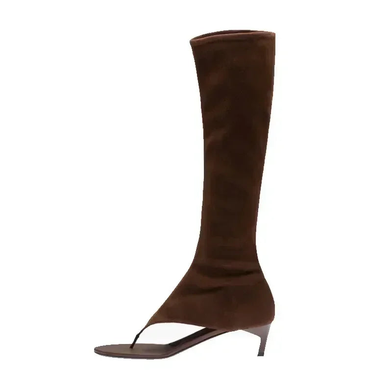 New European and American Fish Mouth Clip Toe Mid Boot, Fashionable Thin High Heel Side Zipper Women's High Tube Cool Boot