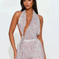 Serpentine Print Jumpsuits Women Irregular Hollow Halter Low-Neck Ruched Knot Backless Skinny Peach Buttocks Overalls