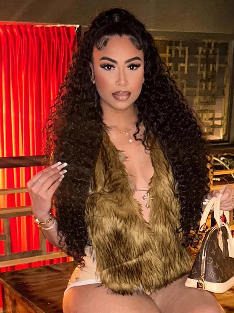 Halter Furry Tank Tops Women Sexy Backless Bandage Y2K Summer Trend Midnight Party Clubwear Hipster Wild Basic Vest