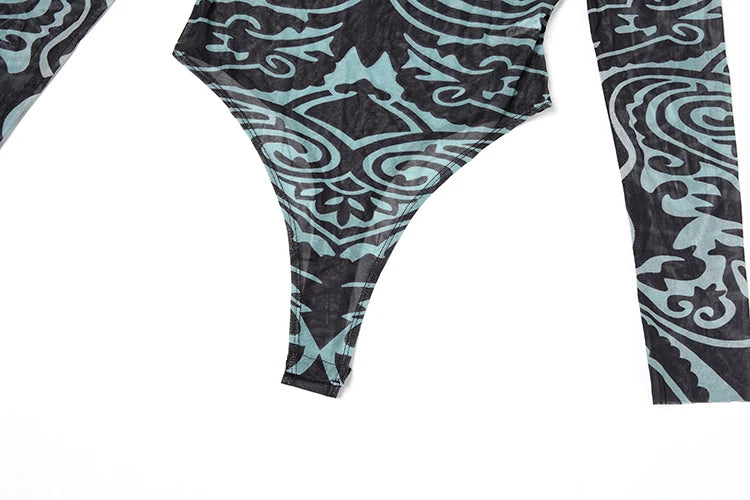 Sexy Women 2 Piece Set See Through Coquette Stretch Fall Hipster Bodysuit+Tight Leggings Matching Midnight Clubwear