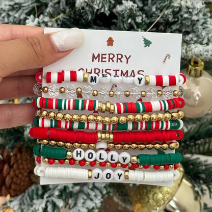 10Pcs/Set New Fashion Elastic Christmas Bracelets for Women Cute Red Green Beaded Chain Bracelet Christmas Jewelry 2026