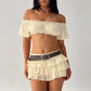 Women's Y2K 2 Piece Set Ruffled Off the Shoulder Crop Top and Tiered Mini Skirt Casual Summer Outfit for Beach Vacation
