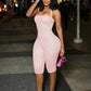 High Street  Skinny Backless Polka Dot Print Playsuit Woman Summer Trend Bandage Halter Peach Hip Hottie Fashion Rompers