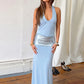 Silky Stain Patchwork Gown Dress Woman Summer Trend Low-Neck Backless Sleeveless Evening Party Elegant Long Bodycon