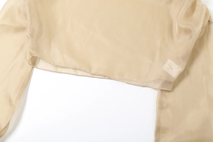 Chic See Through 2 Piece Set Women Y2K Bat Long Sleeve Crop Top+Sequins Applique Skirt Skinny Street Party Sexy Clubwear