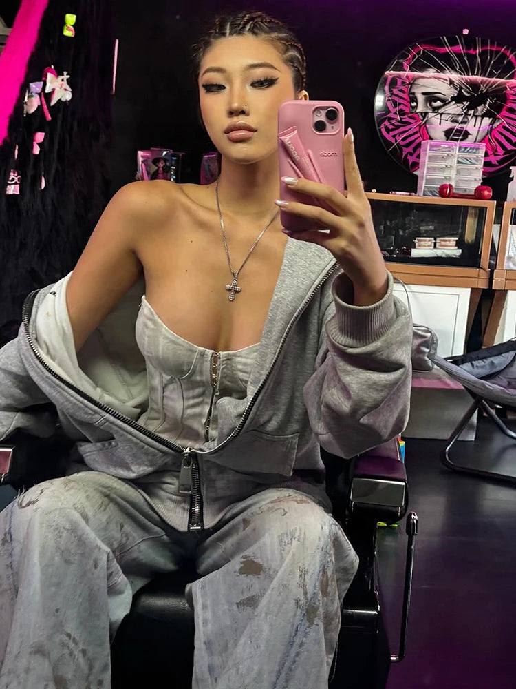 Sexy Corset Tops Women Single-Breasted Concealed Buckle Low-Neck Sleeveless Backless Street Hottie Summer Trend Vest