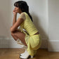 Ruffle Mesh Short 2 Pcs Set Women Matching Sets Crop Top Mini Skirt Yellow Black Outfit Resort Wear Women 2023