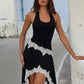 Halter Backless Sexy Midi Dress Women Fashion Elegant Lace Irregular Hem Ruched Waist Sleeveless Club Party Dress