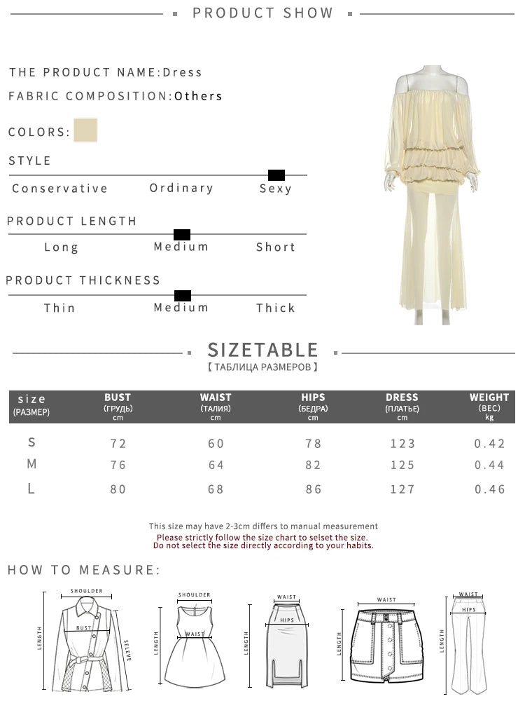 Draped Maxi Dress Women See Through Hem Off-Shoulder Long Lantern Sleeve Elegant Vacation Wedding Party Vestidos