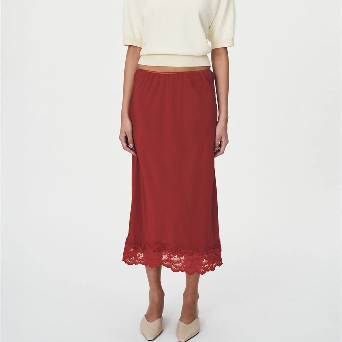 Elegant Women Satin Half Slips Lace Trim Long Underskirt High Waisted Silky Skirt Soft Slip Dress for Skirts Dresses