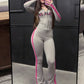Sporty Stripes 2-Piece Set Women Zipper Letter Print Hooded Crop Tops+Pants Elasticity Fashion Autumn Casual Streetwear