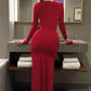 Autumn Long Sleeve Ruched Sexy Maxi Dress Women Fashion Solid O Neck Draped Bodycon Club Party Long Dresses Female