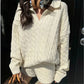 Women Cable Knit 2 Piece Set Oversized V Neck Long Sleeve Sweater + Shorts Casual Fall Winter Loungewear Matching Outfit