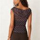Summer Ladies Sheer Polka Dot Mesh Top Asymmetric Off Shoulder Ruched Sleeveless Blouse Casual Daily Summer Streetwear