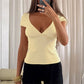 Women Basic T-shirt Crop Top Solid Color V Neck Short Sleeve Slim Fit Summer Tops Tee Streetwear for Casual Daily Wear