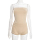Women Strapless Tube Bodysuit and Shorts Two Piece Set Solid Color Seamless Bodycon Outfit Sexy Summer Loungewear
